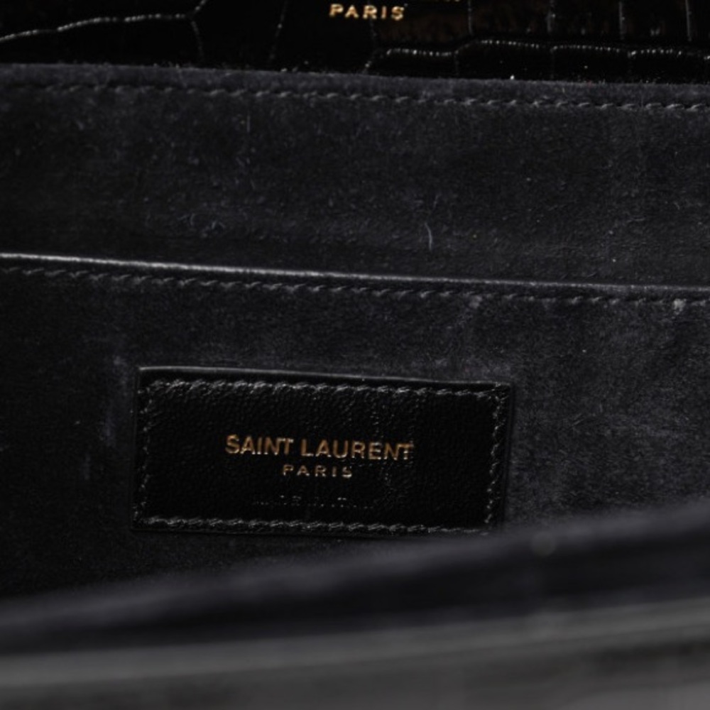 Saint Laurent Black Croc-Embossed Crossbody Bag - EXCELLENT/ Like New - Picture 6 of 8